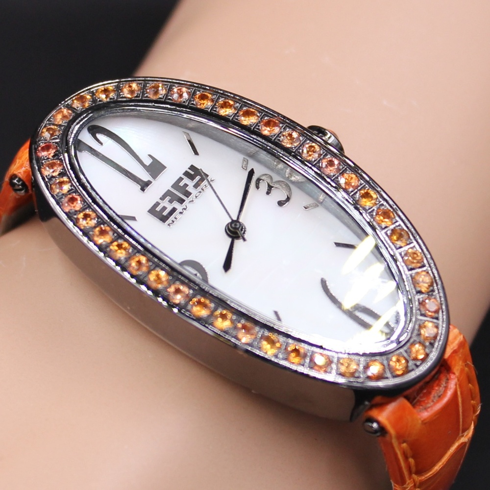 Orange Sapphire Diamond 1.91 Tcw Luxury Watch